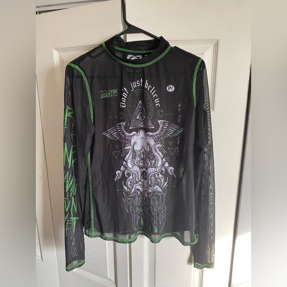 Killstar mockneck sheer long sleeve top